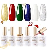 Gellen Gel Nail Polish Set, 6 Colors Christmas Gel Polish Kit Classic Red Glitter Gold Silver Gel...
