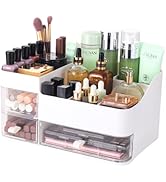 Cq acrylic Makeup Organizer And Storage White Skin Care Cosmetic Display Case With 3 Clear Drawer...