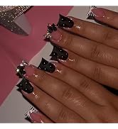 24 Pcs Press On Nails Short Square,YEFIUO Duck Mouth Fake Nails Press ons Cool Nail Art Tips Acry...