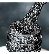 BURANO Reflective Glitter Gel Nail Polish, Black UV LED 7.3ml Sparkle Nail Polish Holographic Gli...