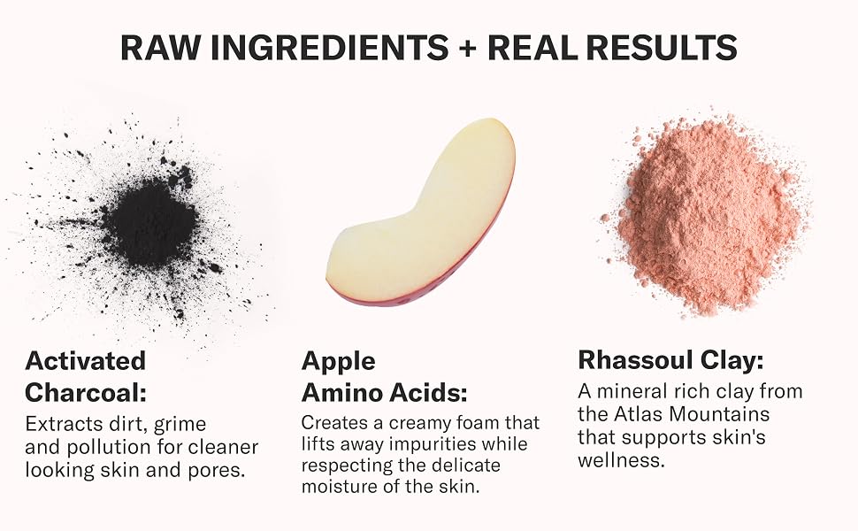 activated charcoal, rhassoul clay, clay, apple amino acids, face cleanser, facial cleanser