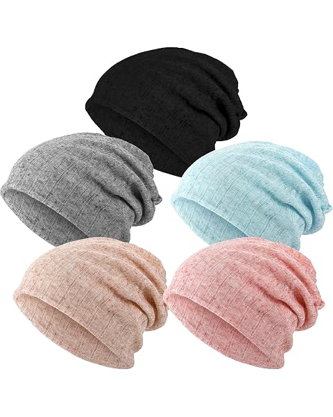 SATINIOR 5 Pieces Women's Slouchy Beanie Chemo Hat Stretch Cancer Head Wraps Sleep Head Scarf for Cancer Patient