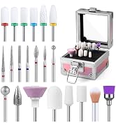 MelodySusie 21pcs Nail Drill Bit Set with Portable Holder Case, 3/32'' Ceramic Diamond Carbide Ac...