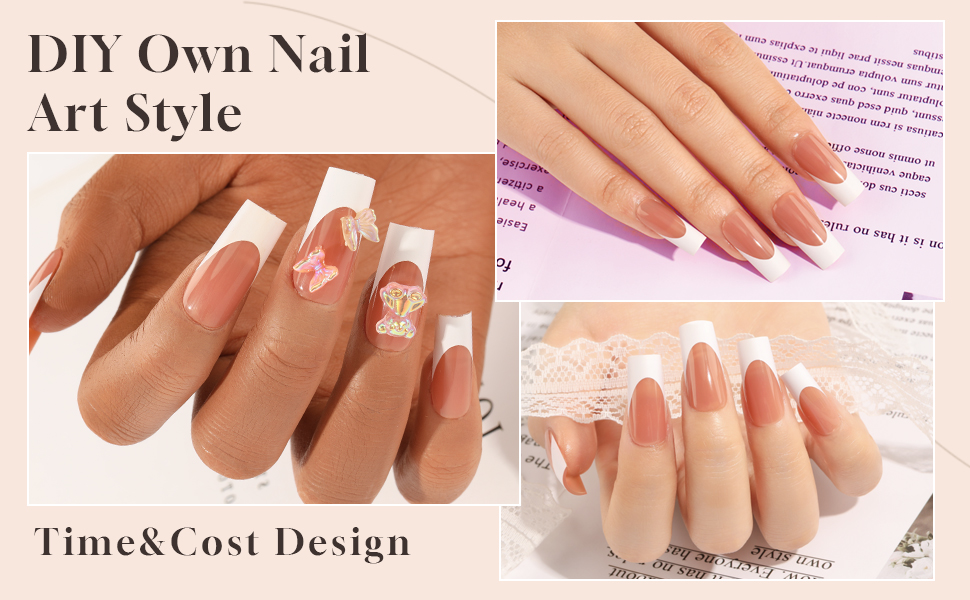 UNA GELLA Long Square French Tips Press On Nails Brown French Gel Nail Tips French Tip Nails