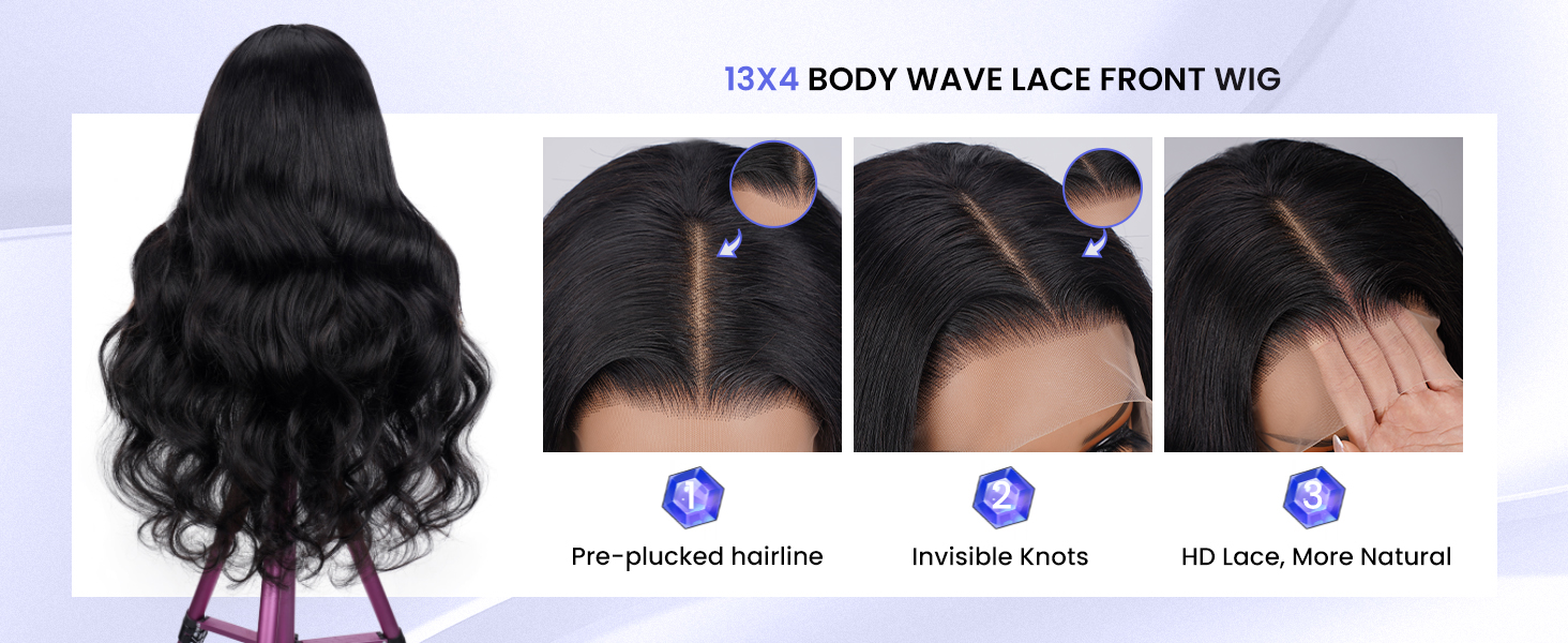 13x4 Body Wave Lace Front Wigs Human Hair Pre Plucked 180% Density HD Transparent Lace Frontal Wigs