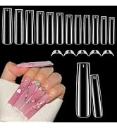 Luckyfairy XXL Nail Tips Square 504 Pcs 12 Sizes - No C Curve Flat Square Nail Tips Clear 2XL Ful...