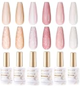 Gellen Pearl Gel Nail Polish Set, 6 Colors Pearlescent Shell Gel Polish Skin Pink Shades Nail Gel...