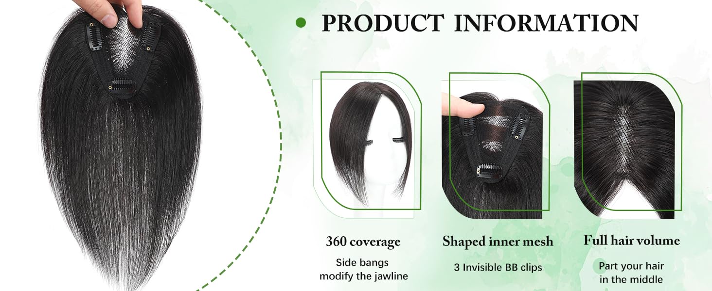 Hair Toppers for Women Real Human Hair Wiglets Hair Pieces for Thinning 360°3D Cover Hair Toppers