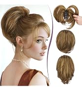 RUWISS Claw Clip Short Human Hair Ponytail Extension with Bendable Metals for DIY Styles, Straigh...