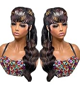 PurpleSexy Mullet Wigs for Black Women Human Hair 16inch Multi-Color Body Wave Mullet Pixie Cut W...