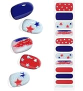 Semi Cured Gel Nail Strips 4th of July Patriotic Extra Long Salon-Quality Gel Nail Stickers Indep...