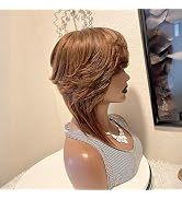 SisBroSis Short Layered Pixie Cut Human Hair Wig for Black Women Model Length 4# Chocolate Brown ...