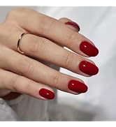 BTArtbox Press On Nails Short - Red Press on Nails Short Oval Nails Fall Fake Nail with Nail Glue...