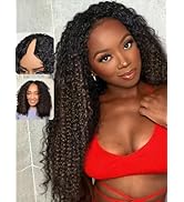 UNICE EasiContour V Part Wigs Human Hair Jerry Curly Ombre Chestnut Brown Glueless Wigs Human Hai...