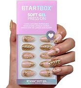 BTArtbox Press On Nails Short - 3D Gold Sculpting Almond Press On Nails with Glue for Women, Opaq...