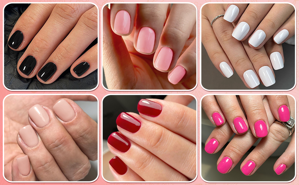 black press on nails short glue on nails white fake nails pink acrylic nail tips