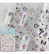 CESTSIREN Pink Totem Nail Art Stickers, Silvery Nail Decals, Self-Adhesive, Nail Accessories & Su...