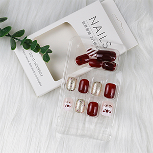 Christmas Red Press on Nails Short Square, Santa Claus Fake Nails with Design Glitter