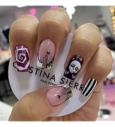 24 Pcs Halloween Press on Nails Short Square - SHANRUN Pink Fake Nails Press ons Patches French N...