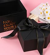 GLEAVI Heart Shaped Gift Boxes with Ribbon Cardboard Black - Valentines Day Hearts Treat Box Flor...
