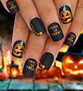 Morily 24Pcs Black Halloween Press on Nails Short Square Fake Nails Matte Stick on Nails with Ora...