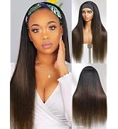 Julia Hair 12A Headband Wig Human Hair Yaki Straight Glueless None Lace Half Wig With Pre-attache...