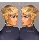 PurpleSexy Pixie Cut Human Hair Wig Short Layered Pixie Cut Style for Women Honey Blonde 27/613 C...
