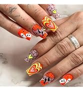 24 Pcs Halloween Press on Nails Medium Square - SHANRUN Pink Fake Nails Press ons French Nail Art...