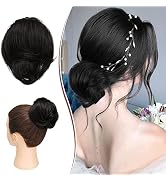 RUWISS Long Thin Straight Tousled Updo Bun 100% Real Human Hair Elegant Hair Pieces Hair Bun Long...