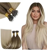 RUNATURE Nano Hair Extensions Human Hair Balayage Brown to Blonde Nano Bead Hair Extensions Human...