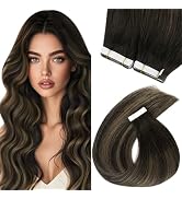 Sunny Hair Extensions Tape in Human Hair Extensions Dark Brown 18 Inch Hair Tape ins Extensions D...