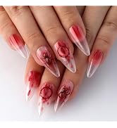 Mivota Halloween Almond Press On Nails Medium, Nude to Blood Red Ombre Fake Nails with 3D Eyeball...