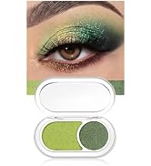 JUAAZIN Light Green Shimmer Eyeshadow Green Double Colors Palette, High Pigment Eye Shadow Powder...