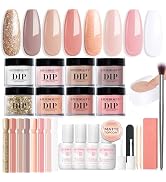 AZUREBEAUTY 30Pcs Dip Powder Nail Kit Starter with Nail Sticks, Nude Skin Tones Neutral Pink 8 Co...
