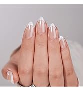 French Tip Press On Nails - BTArtbox White Almond Medium Reusable Stick On Nails in 15 Sizes - 30...