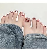24 Pcs Valentine's Day Sparkling Press-on Toenails Short Square False Toenails Glitter Red Love H...