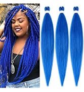 Blue Braiding Hair Pre stretched 30 Inch 3 Packs Kanekalon Pre-stretched Braiding Hair EZ Braid Y...