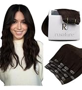 RUNATURE Dark Brown Clip in Hair Extensions Remy Human Natural Color 2 Darkest forwomen Silky Str...