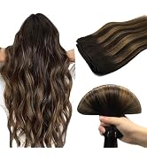 DOORES Sew in Hair Extensions 22 Inch 110g Balayage Dark Brown to Chestnut Brown Human Hair Exten...
