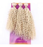 Blonde Synthetic Bundles Kinky Curly Hair Weave Extensions Color 613# 16 18 20 Inches Mixed Lengt...
