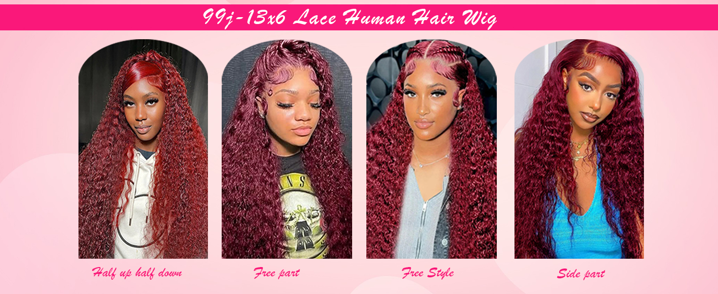 Larhali 99J HD Lace Front Wigs Human Hair Pre Plucked 250% Density Burgundy