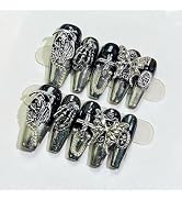 BABALAL Black Press on Goth Nails Long Coffin Acrylic Glue on Handmade False Nails Custom Y2k Des...