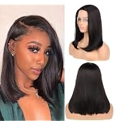 VIYAVIYA Right Side Part Bob 14 Inch Human Hair Straight Wig Without Bang 10a Brazilian Machine M...