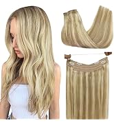GOO GOO Wire Hair Extensions Human Hair, 16/22 Light Blondewith mix Golden Blonde Highlighted 14i...
