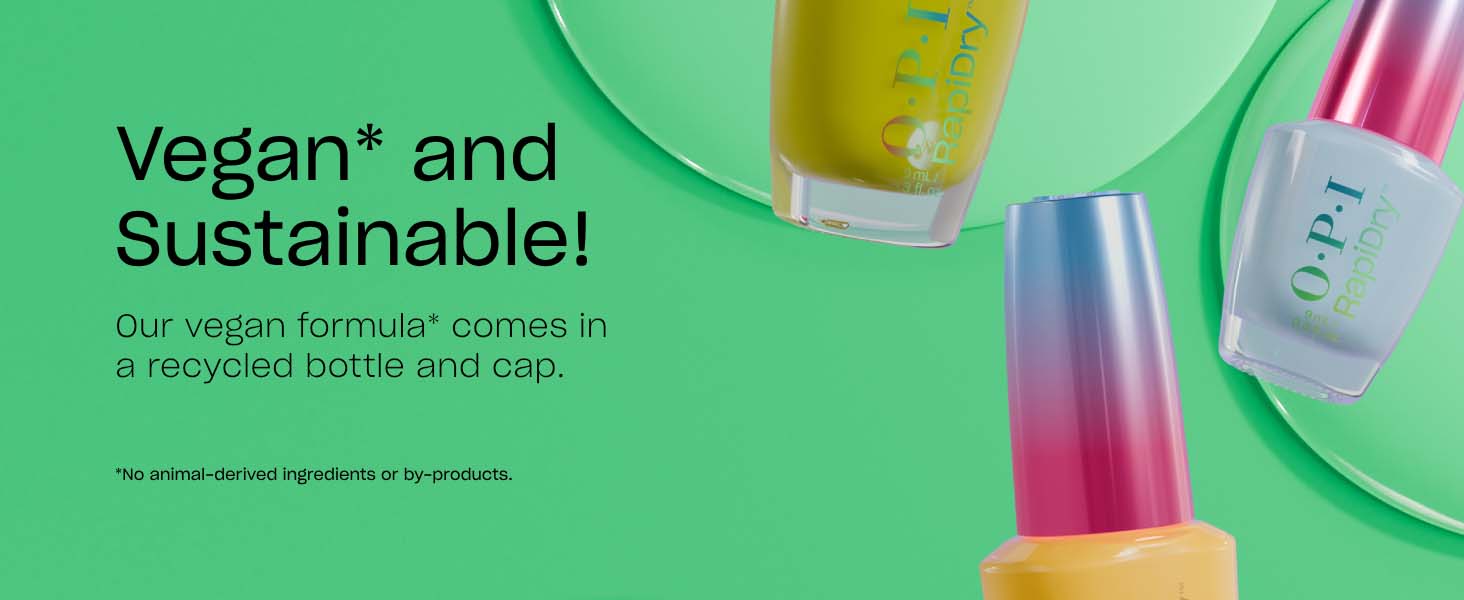 OPI Rapidry Nail Polish a vegan formula that comes in a recycled bottle and cap