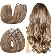 Sisily Micro link Human Hair Extensions, Ombre Chocolate Brown to Caramel Blonde Balayage Micro L...