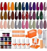 Modelones Dip Powder Nail Kit Starter, 20 Colors Purple Pink Orange Blue Dipping Powder Liquid Se...