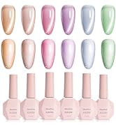 MelodySusie Macaron Cat Eye Set Cat Eye Gel Nail Polish Set 6 Pcs, 0.26 Fl Oz Glitter Holographic...