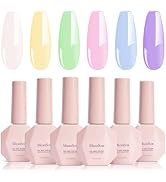 MelodySusie Macaron Pastel Gel Nail Polish Set - 6 Colors Pink Yellow Blue Green Purple White Soa...