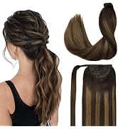 DOORES Hair Extensions Ponytail Extensions Human Hair Balayage Dark Brown to Chestnut Brown 18 In...